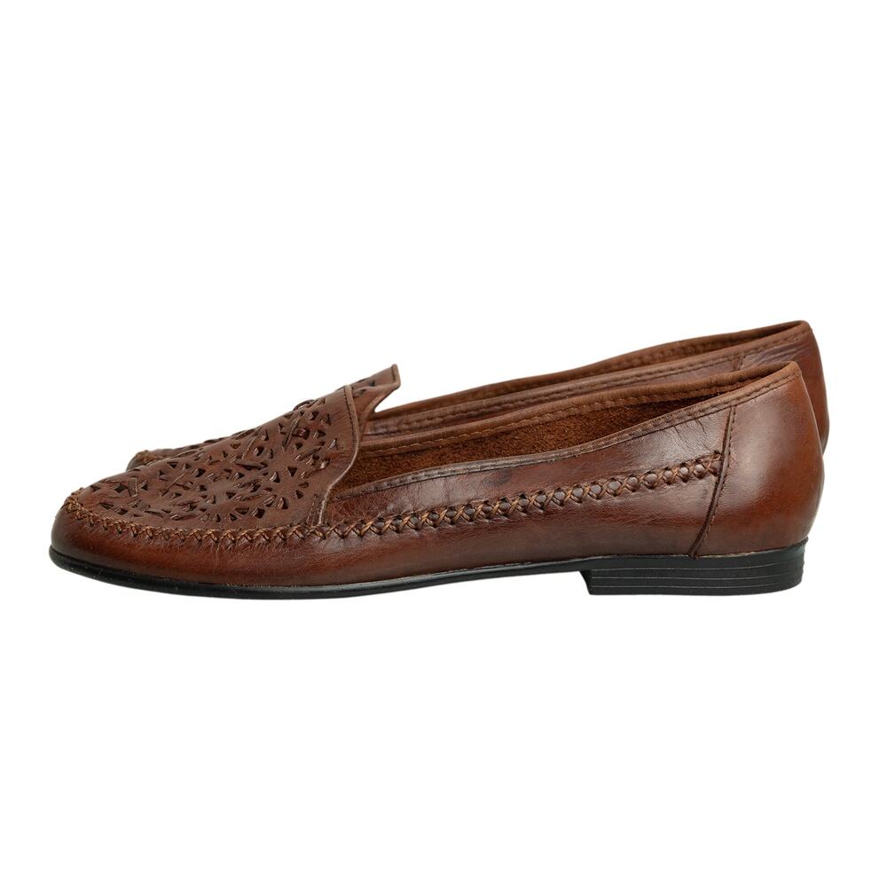 Women's Vintage 90s Brown Separate Issue Woven Leather Slip On Loafers - Size 9